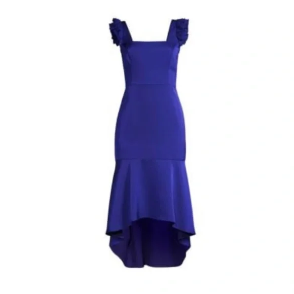knee length dresses for ladies Aidan Mattox Crew Neckline Subtle Beaded Floral Details Flounce Skirt  Halter Bodice Midi Dress